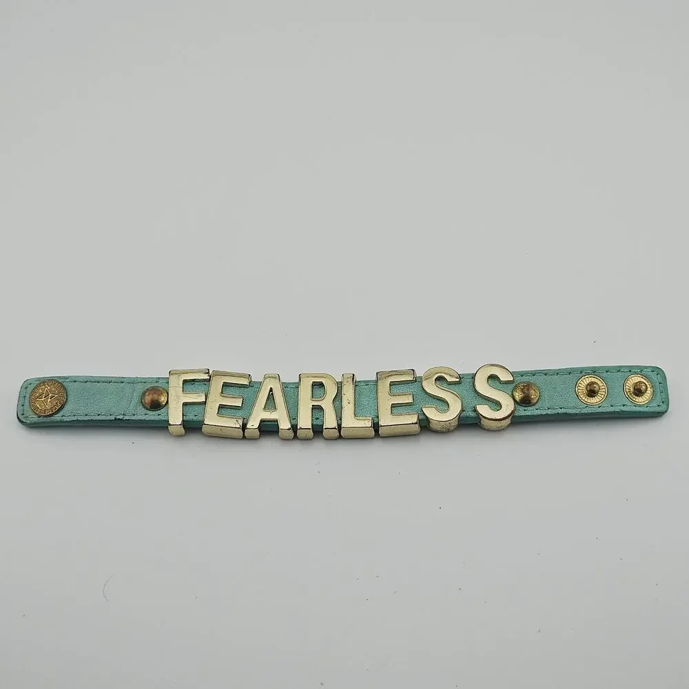 BGBG Generation Fearless Slide Charm Bracelet Aqua Blue Leather Band Y2K Style